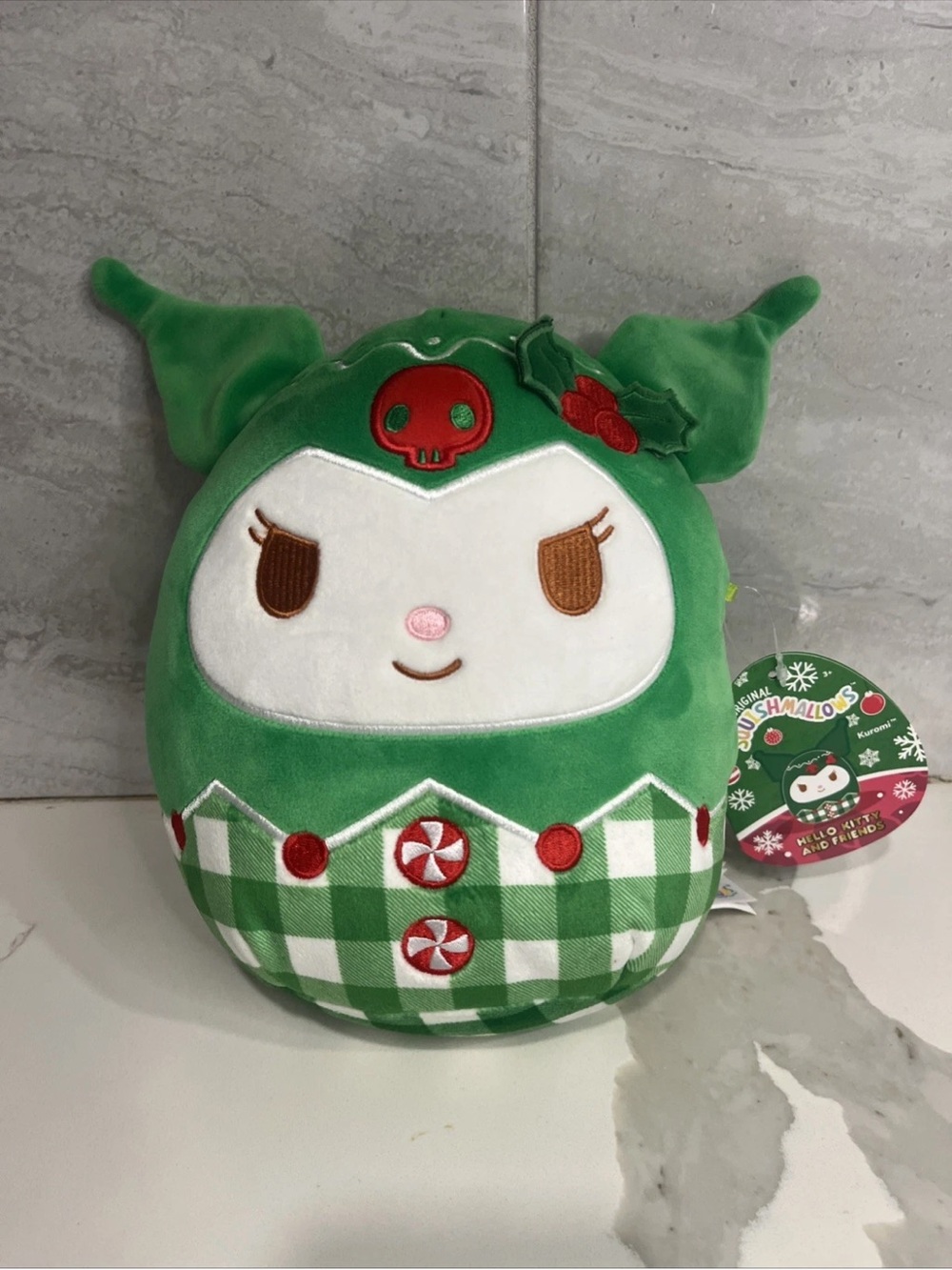 Squishmallows Sanrio 8” Kuromi Green Gingham Hello Kitty Plush Christmas